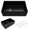 BOCCHI Vigneto 30" Fireclay Farmhouse Apron Single Bowl Kitchen Sink, Black, 1347-005-0120