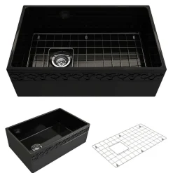 BOCCHI Vigneto 30" Fireclay Farmhouse Apron Single Bowl Kitchen Sink, Black, 1347-005-0120