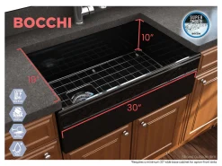 BOCCHI Vigneto 30" Fireclay Farmhouse Apron Single Bowl Kitchen Sink, Black, 1347-005-0120