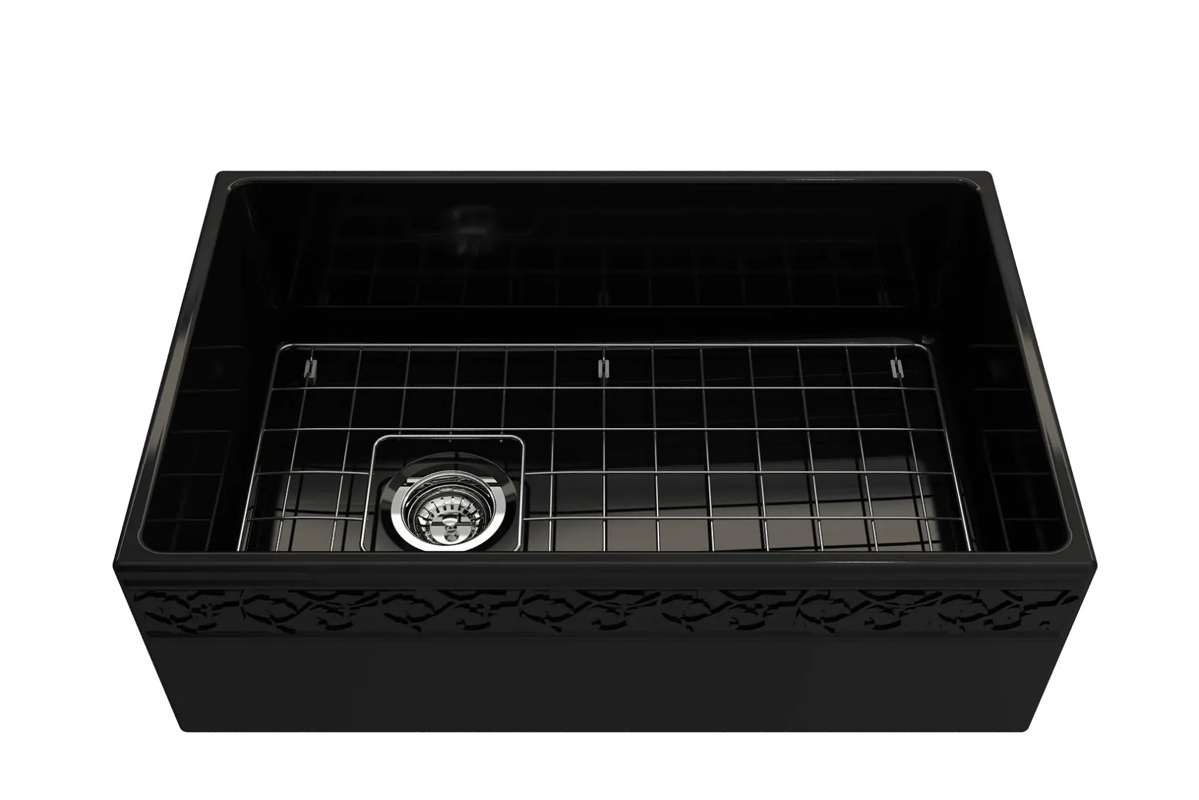 BOCCHI Vigneto 30" Fireclay Farmhouse Apron Single Bowl Kitchen Sink, Black, 1347-005-0120