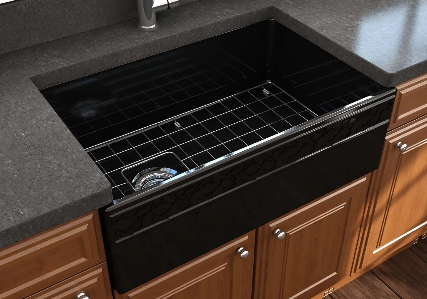 BOCCHI Vigneto 30" Fireclay Farmhouse Apron Single Bowl Kitchen Sink, Black, 1347-005-0120