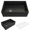 BOCCHI Vigneto 30" Fireclay Farmhouse Apron Single Bowl Kitchen Sink, Matte Dark Gray, 1347-020-0120