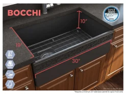 BOCCHI Vigneto 30" Fireclay Farmhouse Apron Single Bowl Kitchen Sink, Matte Dark Gray, 1347-020-0120