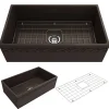 BOCCHI Vigneto 33" Fireclay Farmhouse Apron Single Bowl Kitchen Sink, Matte Brown, 1353-025-0120