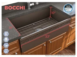 BOCCHI Vigneto 33" Fireclay Farmhouse Apron Single Bowl Kitchen Sink, Matte Brown, 1353-025-0120