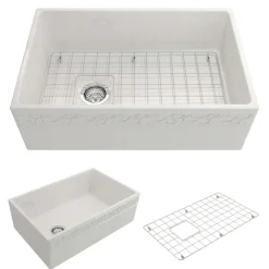 BOCCHI Vigneto 30" Fireclay Farmhouse Apron Single Bowl Kitchen Sink, White, 1347-001-0120
