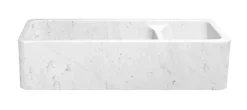 42" Carrara White Marble Farmhouse Kitchen Sink, 70/30 Double Bowl, Reversible, KF422010DB-NLP-7030-CW