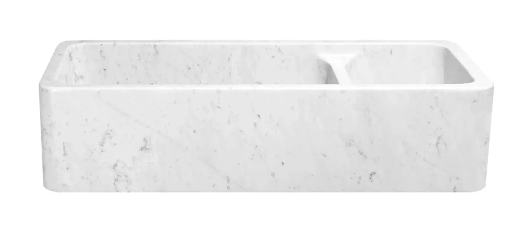 42" Carrara White Marble Farmhouse Kitchen Sink, 70/30 Double Bowl, Reversible, KF422010DB-NLP-7030-CW