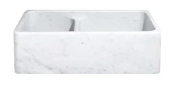 33" Carrara White Marble Farmhouse Kitchen Sink, 60/40 Double Bowl, Reversible, KF332010DB-NLP-6040-CW