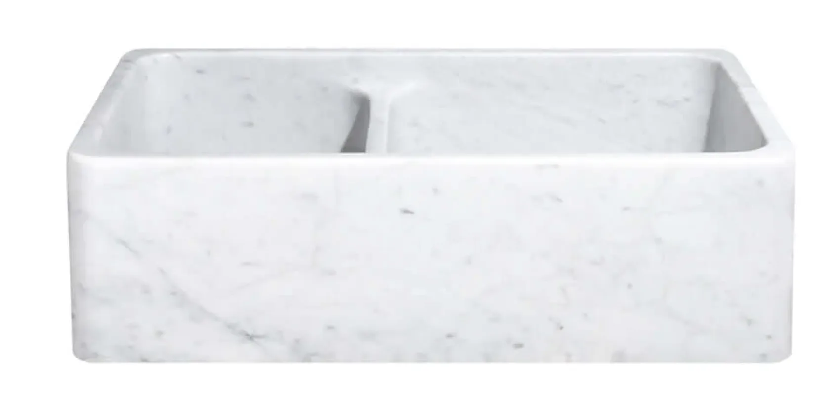 33" Carrara White Marble Farmhouse Kitchen Sink, 60/40 Double Bowl, Reversible, KF332010DB-NLP-6040-CW