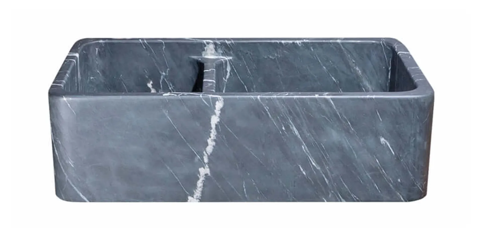 33" Charcoal Marquina Soapstone Farmhouse Kitchen Sink, 60/40 Double Bowl, Reversible, KF332010DB-NLP-6040-CMS