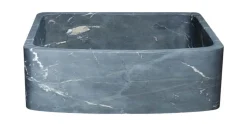 30" Charcoal Marquina Soapstone Farmhouse Kitchen Sink, Curved Front, Single Bowl, Reversible, KFCF302210SB-NLP-CMS