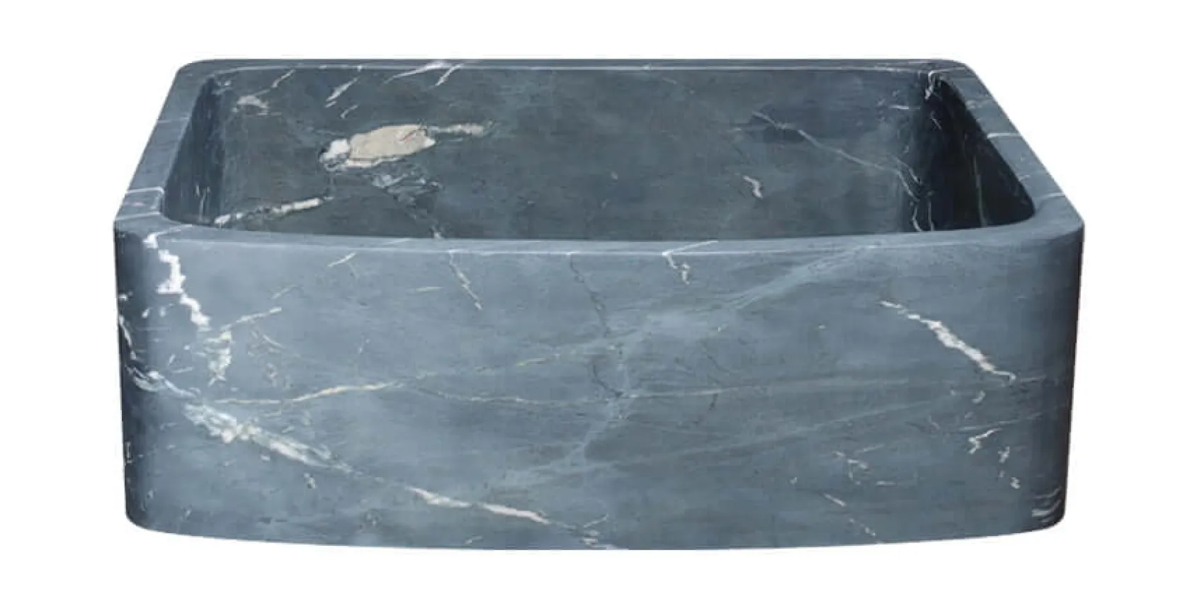 30" Charcoal Marquina Soapstone Farmhouse Kitchen Sink, Curved Front, Single Bowl, Reversible, KFCF302210SB-NLP-CMS