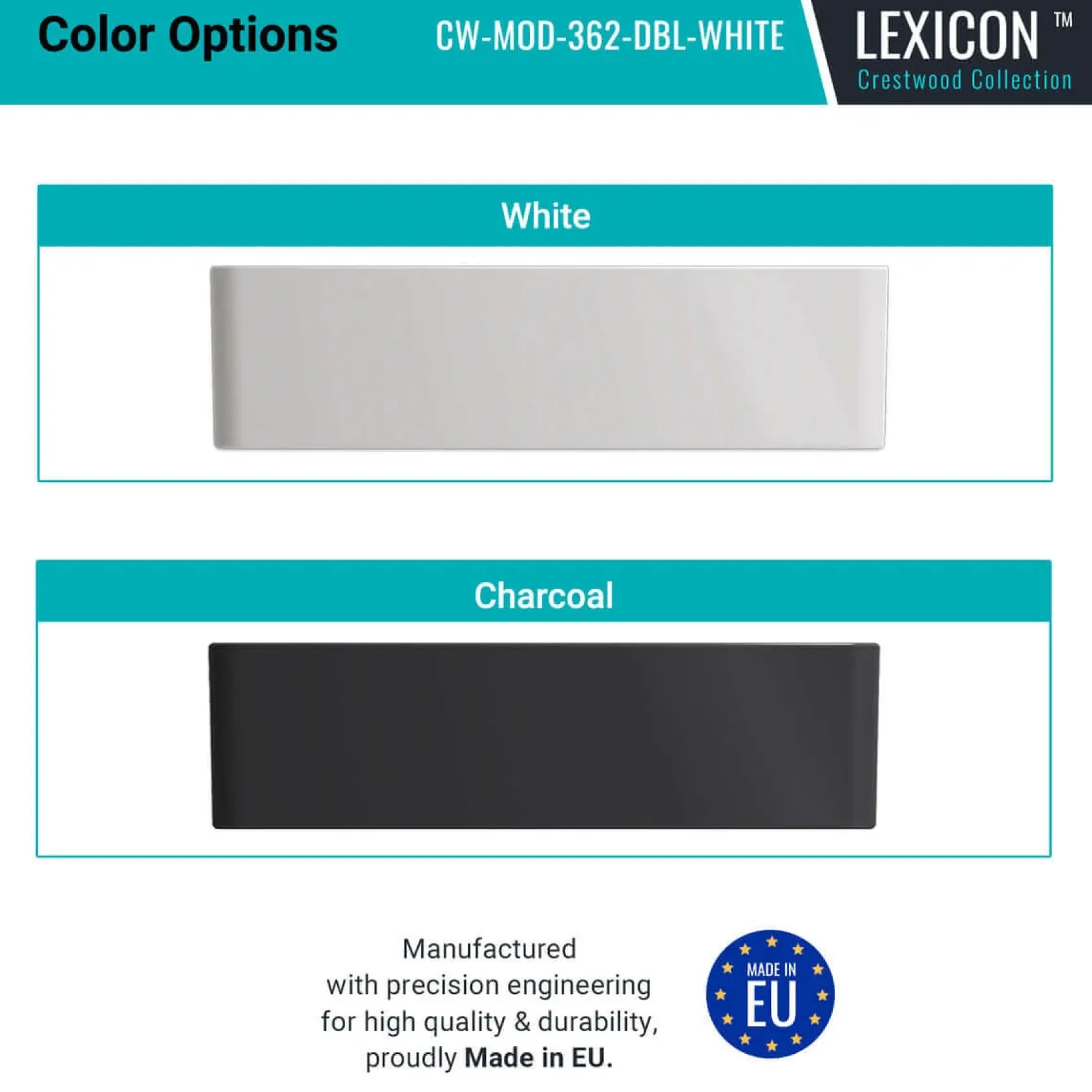 Crestwood 36" Fireclay Farmhouse Sink 50/50 Double Bowl, White, CW-MOD-362-DBL-WHITE