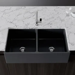Crestwood 36" Fireclay Farmhouse Sink 50/50 Double Bowl, Charcoal, CW-MOD-362-DBL-CHARCOAL