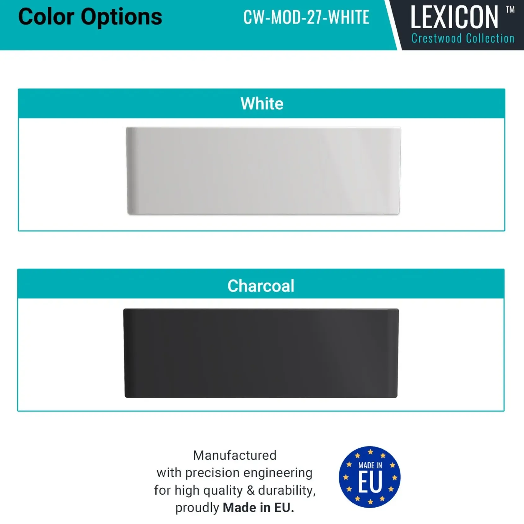 Crestwood 27" Fireclay Farmhouse Sink, White, CW-MOD-27-WHITE