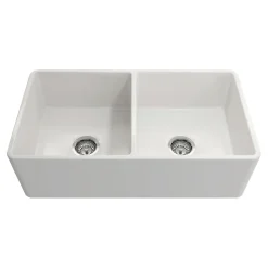 Crestwood 33" Fireclay Farmhouse Sink 50/50 Double Bowl, White, CW-CL-332-DBL-WHITE