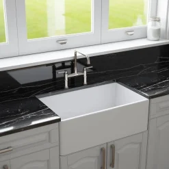 Crestwood 30" White Fireclay Farmhouse Sink, Smooth/Fluted Front, CW-7130-W