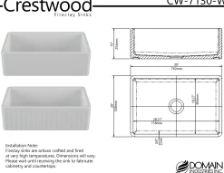 Crestwood 30" White Fireclay Farmhouse Sink, Smooth/Fluted Front, CW-7130-W