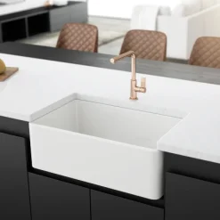 Crestwood 30" White Fireclay Farmhouse Sink, Casement/Smooth Front, CW-8130-W
