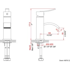 Dawn 7" 1.2 GPM Bathroom Faucet, Chrome, AB78 1258C