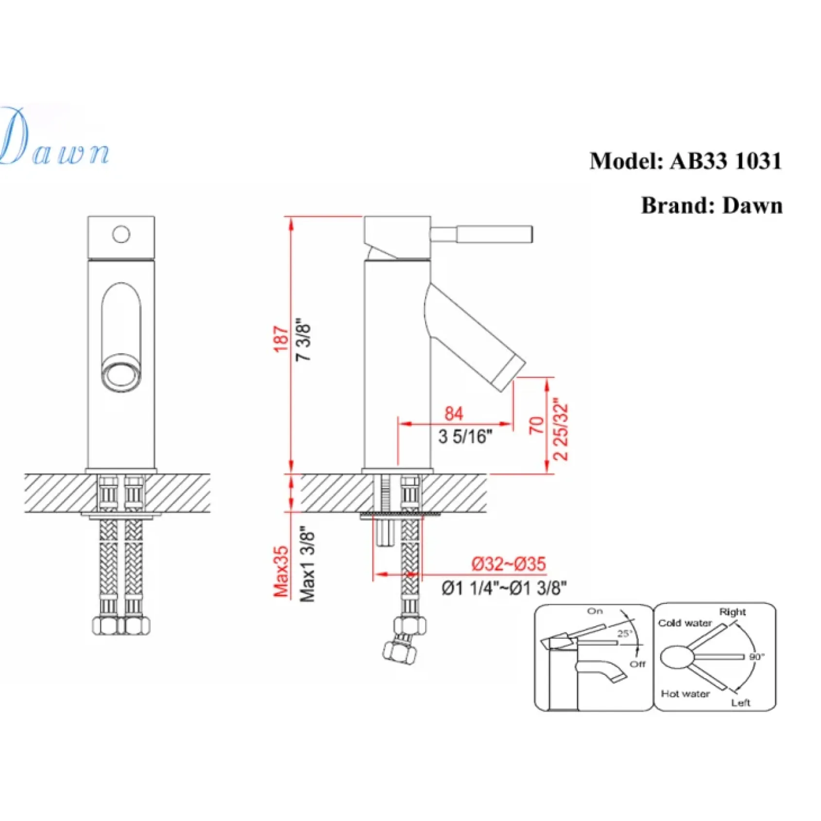 Dawn 7" 1.2 GPM Bathroom Faucet, Chrome, AB33 1031C
