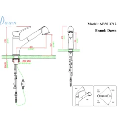 Dawn 9" 1.8 GPM Pull Out Kitchen Faucet, Chrome, AB50 3712C