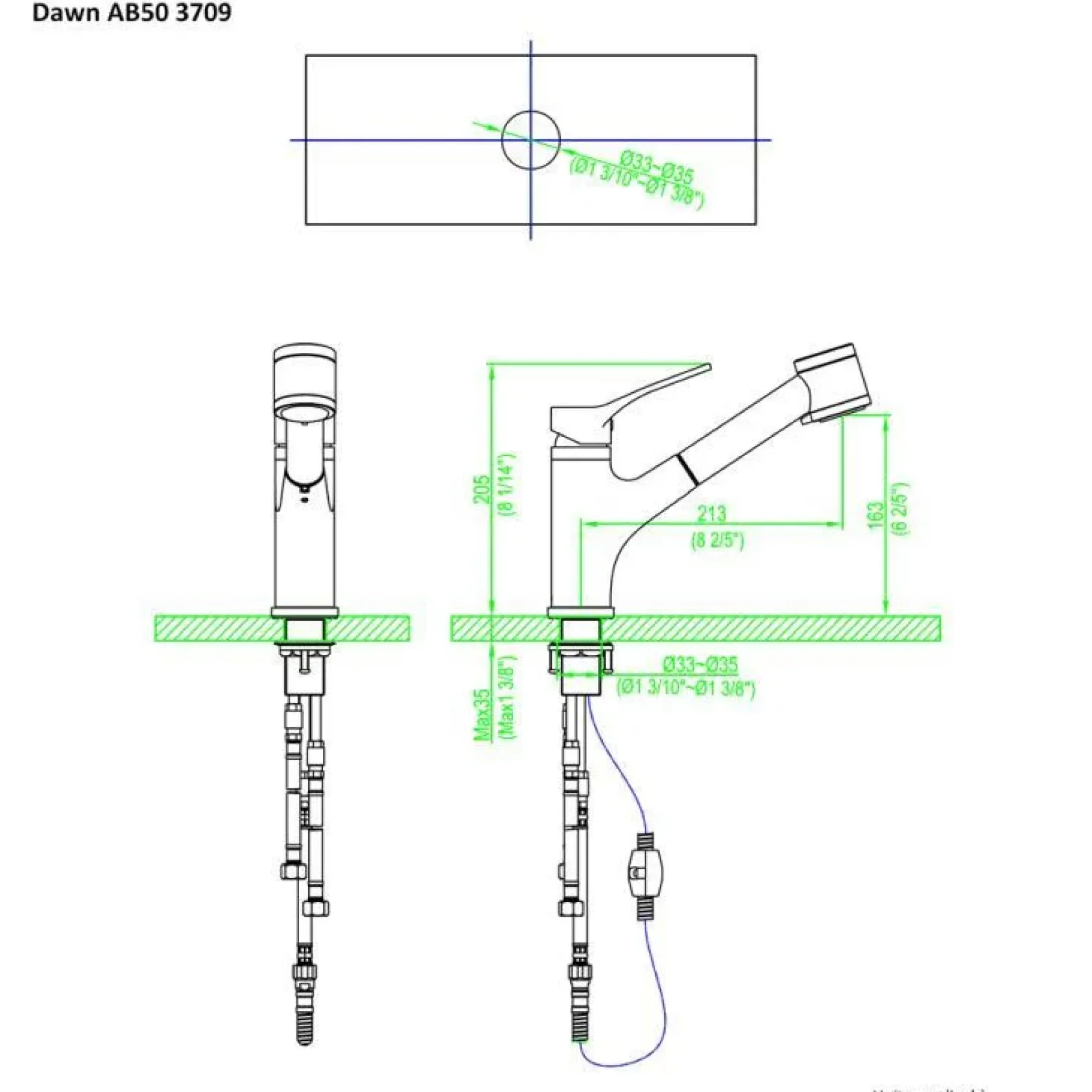 Dawn 9" 1.8 GPM Pull Out Kitchen Faucet, Brushed Nickel, AB50 3709BN