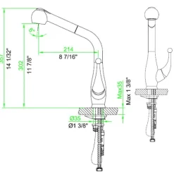 Dawn 14" 1.8 GPM Pull Out Kitchen Faucet, Chrome, AB50 3079C