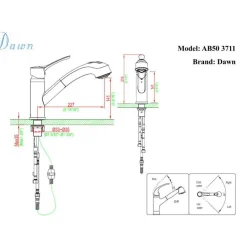 Dawn 9" 1.8 GPM Pull Out Kitchen Faucet, Chrome, AB50 3711C