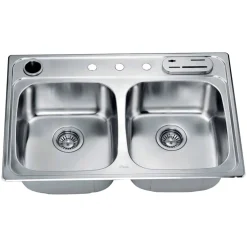 Dawn 33" Stainless Steel Top Mount 50/50 Double Bowl Kitchen Sink, AST3322