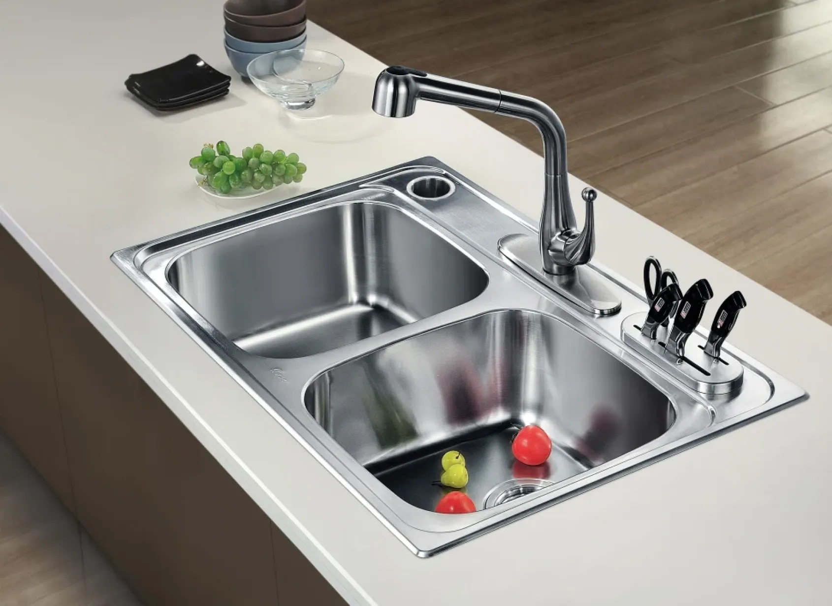 Dawn 33" Stainless Steel Top Mount 50/50 Double Bowl Kitchen Sink, AST3322