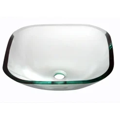 Dawn 16" Tempered Glass Vessel Sink, Clear, Square, GVB84001