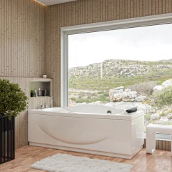 Eago 71" Acrylic Corner Rectangle Bathtub with Fixtures, White, AM189ETL-L
