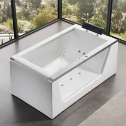 Eago 59" Acrylic Free Standing Rectangle Bathtub, White, AM152ETL-5