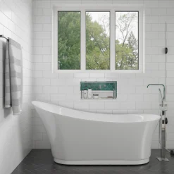 Eago 69" Acrylic Free Standing Oval Air Bubble Bathtub, White, AM2140