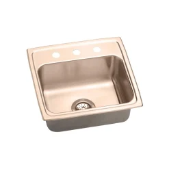 Elkay 20" Drop In/Topmount CuVerro Antimicrobial Copper Kitchen Sink, Lustrous Satin, 1 Faucet Hole, DLR1919101-CU