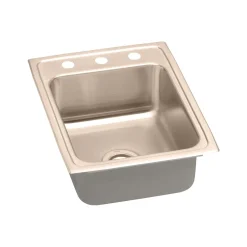 Elkay 17" Drop In/Topmount CuVerro Antimicrobial Copper Kitchen Sink, Lustrous Satin, 1 Faucet Hole, LR17221-CU