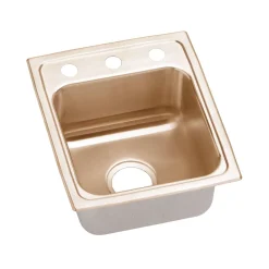 Elkay 13" Drop In/Topmount CuVerro Antimicrobial Copper ADA Kitchen Sink, Lustrous Satin, 1 Faucet Hole, LRAD1316651-CU