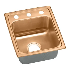 Elkay 13" Drop In/Topmount CuVerro Antimicrobial Copper Kitchen Sink, Lustrous Satin, 2 Faucet Holes, LR13162-CU