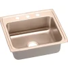 Elkay 22" Drop In/Topmount CuVerro Antimicrobial Copper Kitchen Sink, Lustrous Satin, 1 Faucet Hole, LR22191-CU