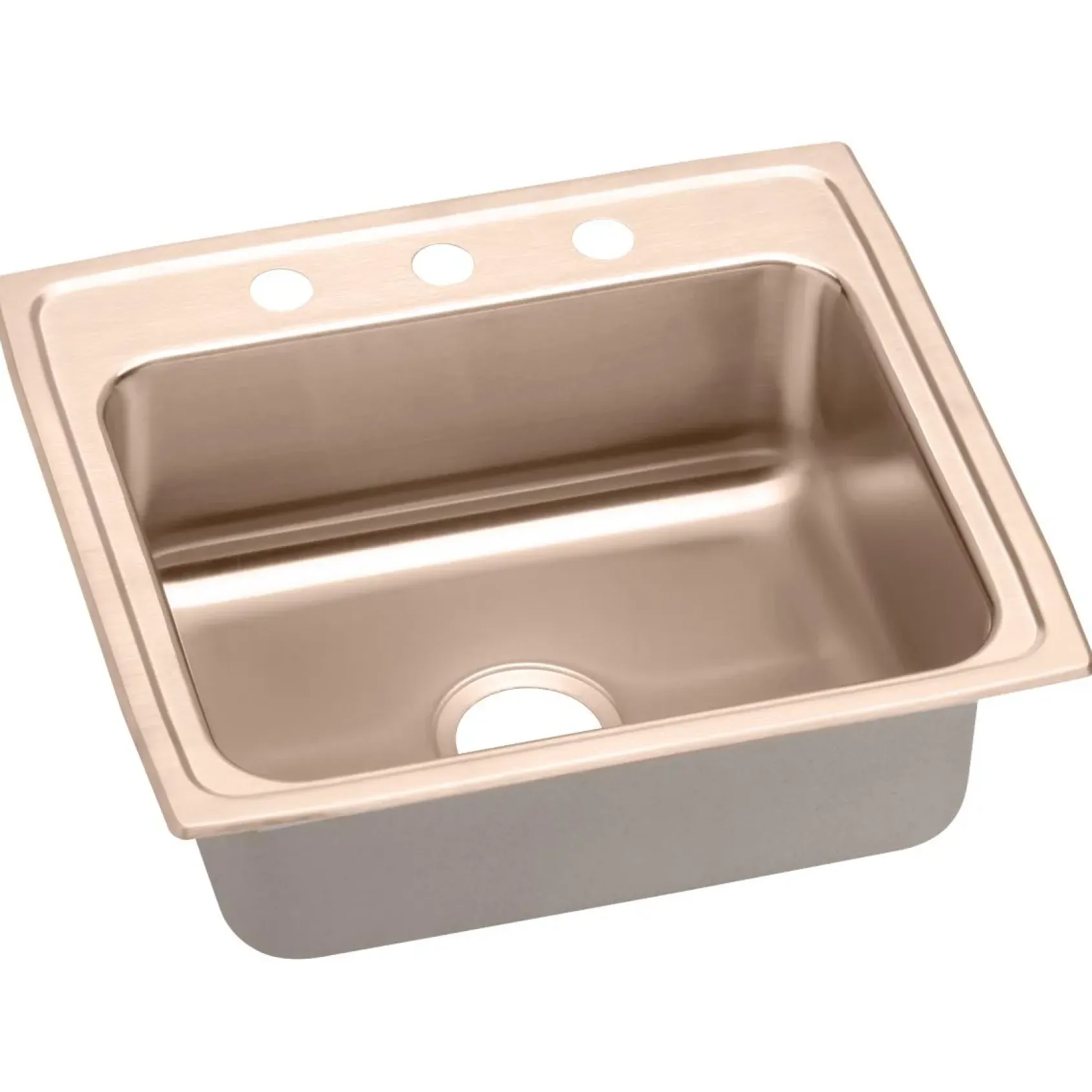 Elkay 22" Drop In/Topmount CuVerro Antimicrobial Copper Kitchen Sink, Lustrous Satin, 1 Faucet Hole, LR22191-CU