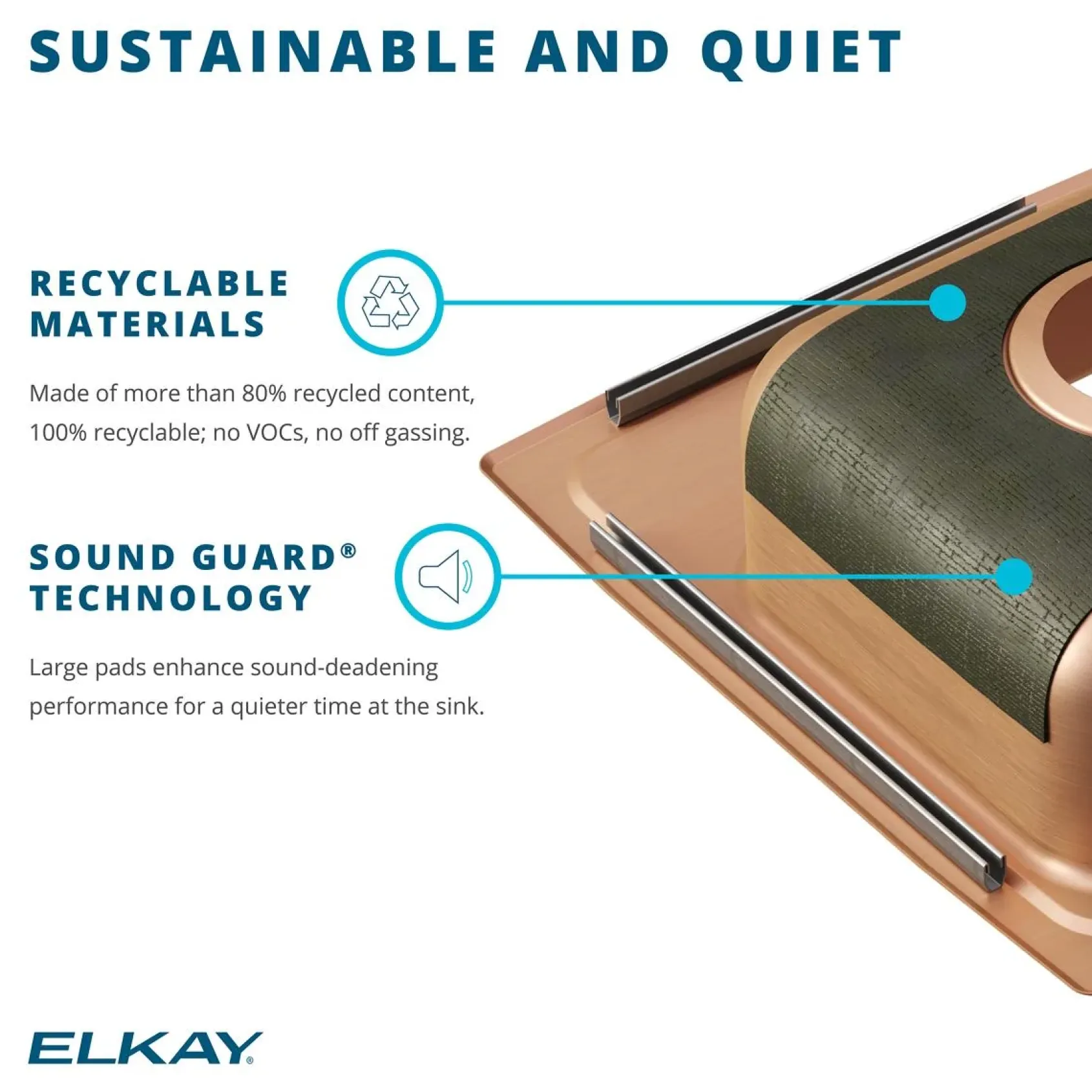 Elkay 22" Drop In/Topmount CuVerro Antimicrobial Copper Kitchen Sink, Lustrous Satin, 1 Faucet Hole, LR22191-CU