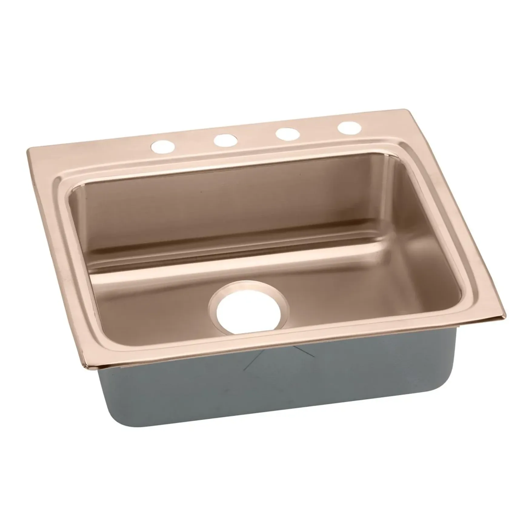 Elkay 25" Drop In/Topmount CuVerro Antimicrobial Copper ADA Kitchen Sink, Lustrous Satin, 3 Faucet Holes, LRAD2522503-CU
