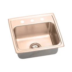 Elkay 20" Drop In/Topmount CuVerro Antimicrobial Copper ADA Kitchen Sink, Lustrous Satin, 1 Faucet Hole, LRAD1919651-CU