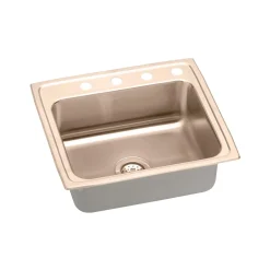 Elkay 22" Drop In/Topmount CuVerro Antimicrobial Copper ADA Kitchen Sink, Lustrous Satin, 3 Faucet Holes, LRAD2219653-CU