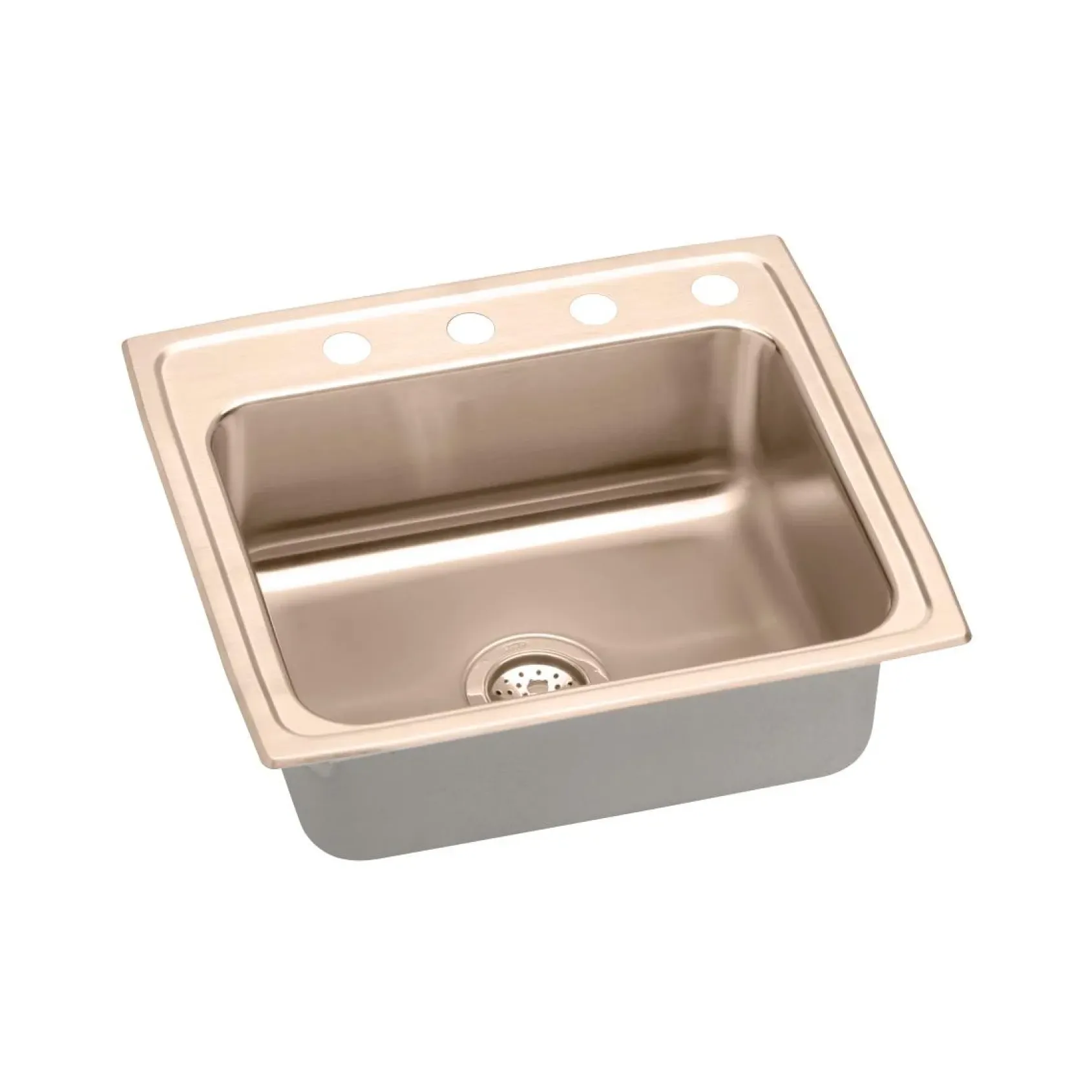 Elkay 22" Drop In/Topmount CuVerro Antimicrobial Copper ADA Kitchen Sink, Lustrous Satin, 3 Faucet Holes, LRAD2219653-CU