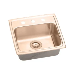 Elkay 19" Drop In/Topmount CuVerro Antimicrobial Copper ADA Kitchen Sink, Lustrous Satin, 3 Faucet Holes, LRAD1918653-CU