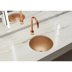 Elkay 14" Round Undermount CuVerro Antimicrobial Copper ADA Bathroom Sink, Lustrous Satin, ELUH12LV-CU