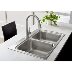 Elkay Avado Forward Only Lever Handle Pull-down Spray Spout Brass ADA Kitchen Faucet, Lustrous Steel, LKAV3031LS